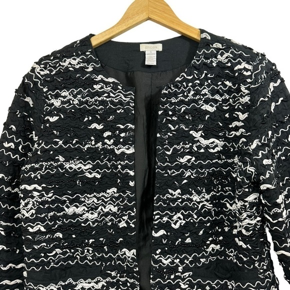 Chico’s Black White Cropped Open Front Jacket Blazer, Size 1, Medium - Picture 4 of 10